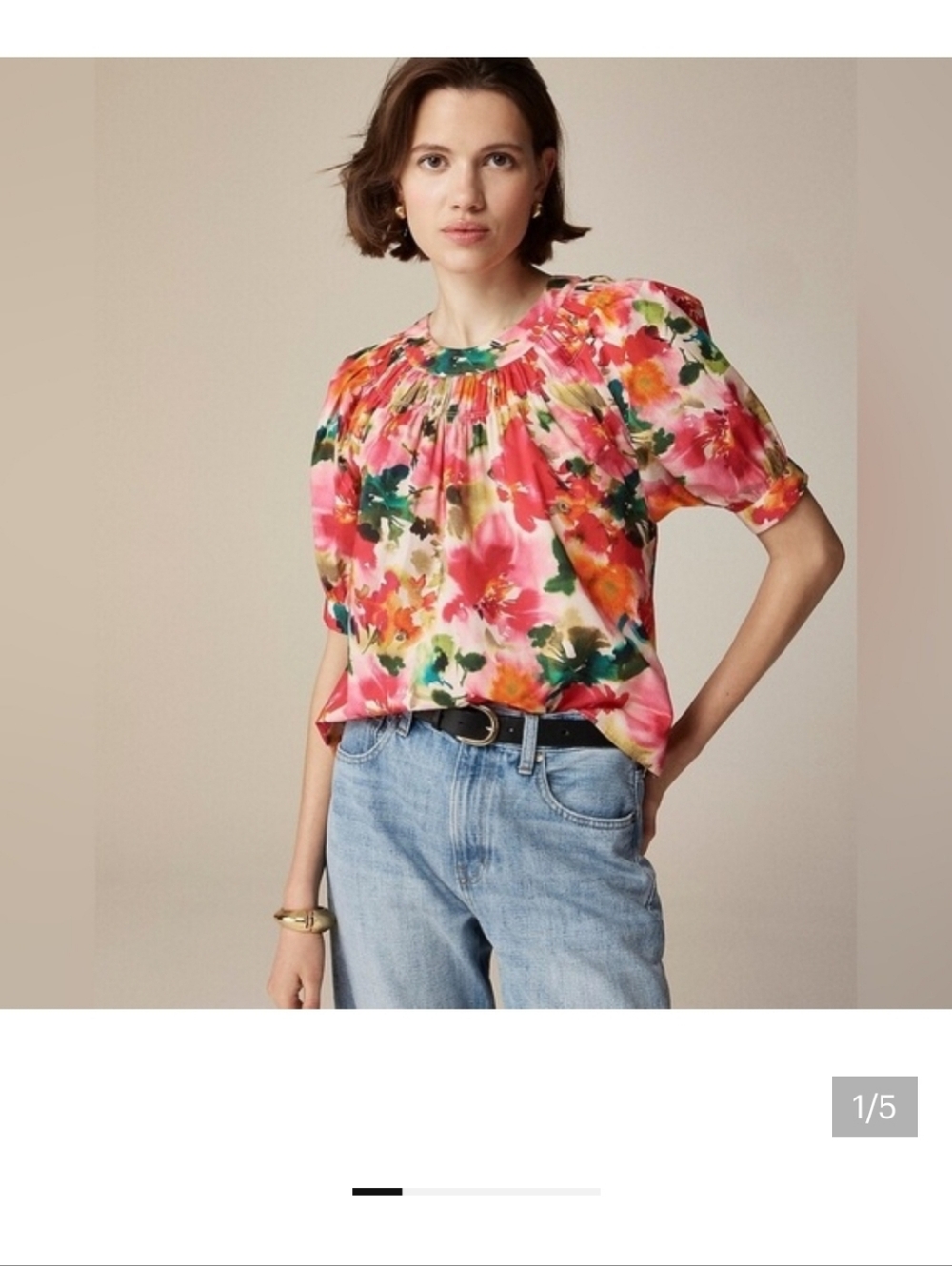 J. Crew Smock-neck puff-sleeve top in floral cotton poplin Women’s Size S